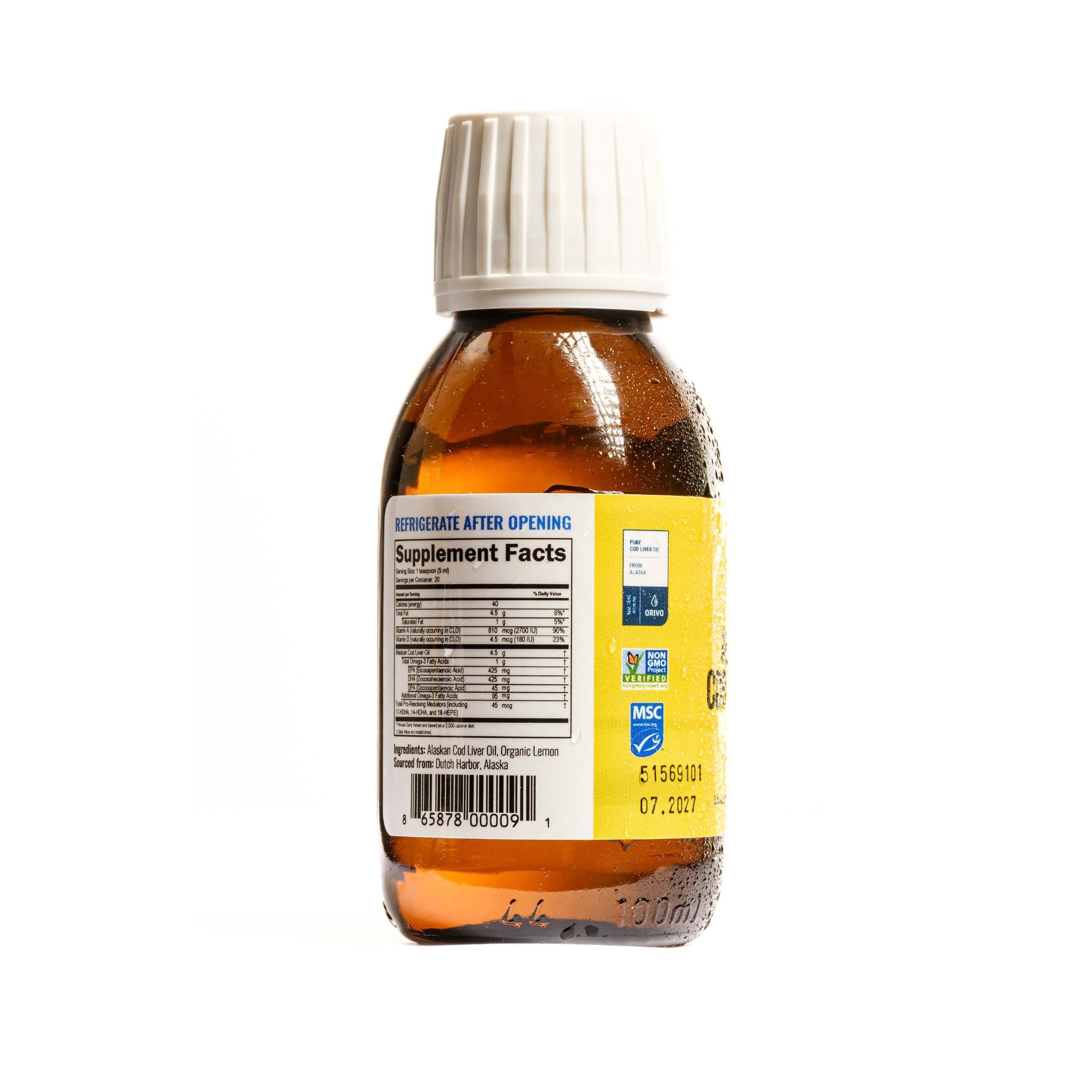 Cod Liver Oil Organic Lemon Flavor 3.33 oz