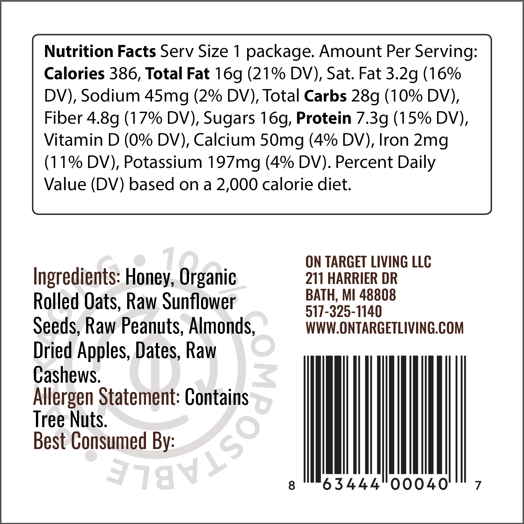 OTL Food Bar 12 Pack- PB Chocolate Chunk